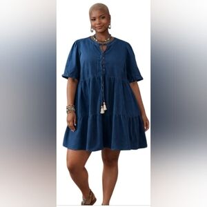 Boho Denim XL Resort Cotton Vacation Weekend Coastal Cottage Mini Dress